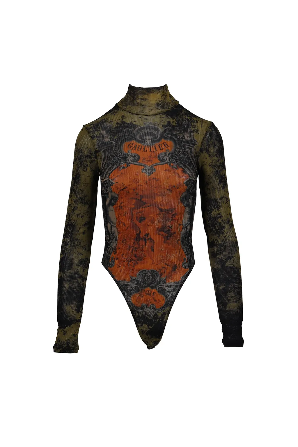 Mesh Body With Open Back Printed / Blk/Kha/Org M_Daillon