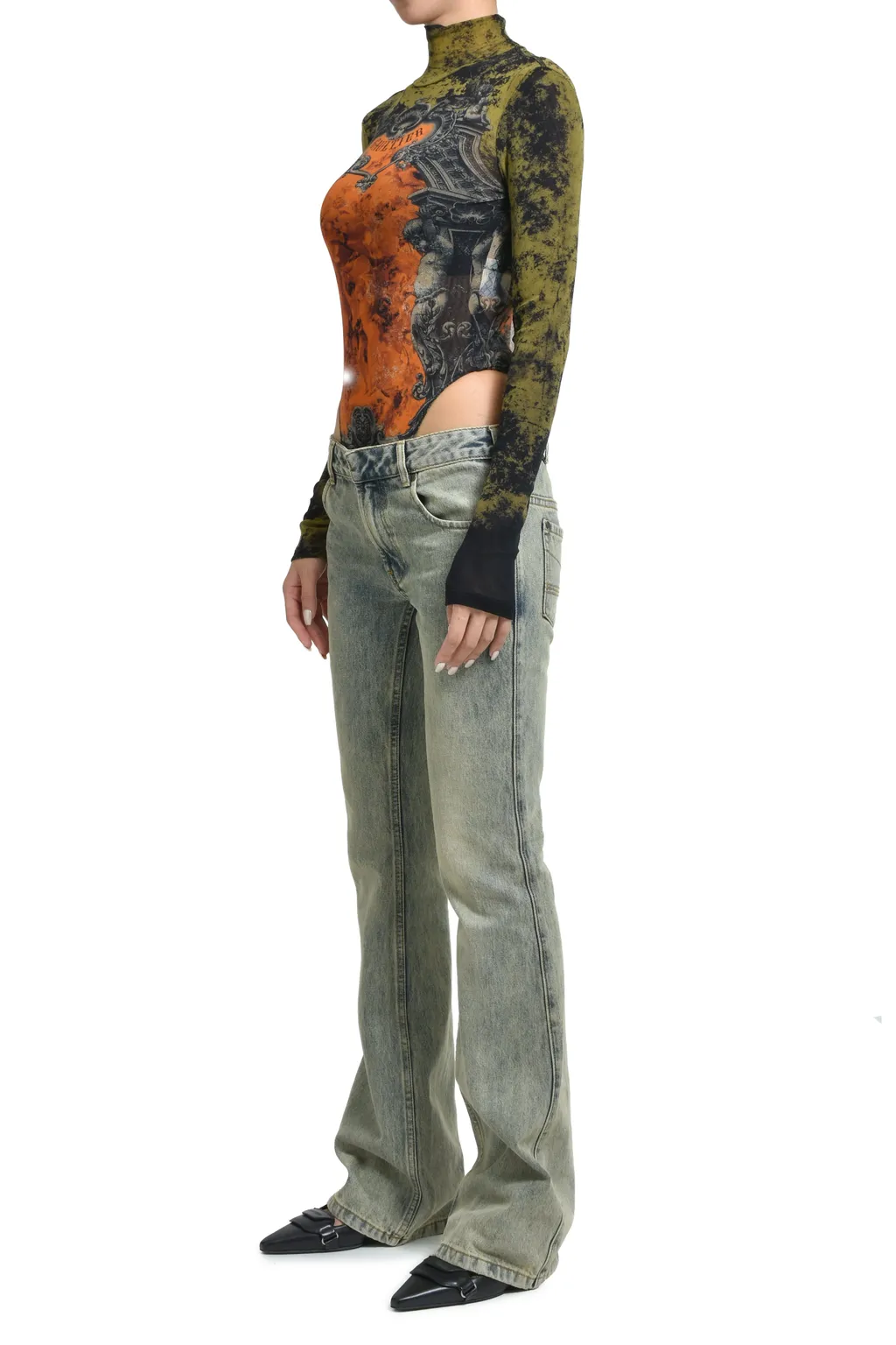 Mesh Body With Open Back Printed / Blk/Kha/Org M_Daillon