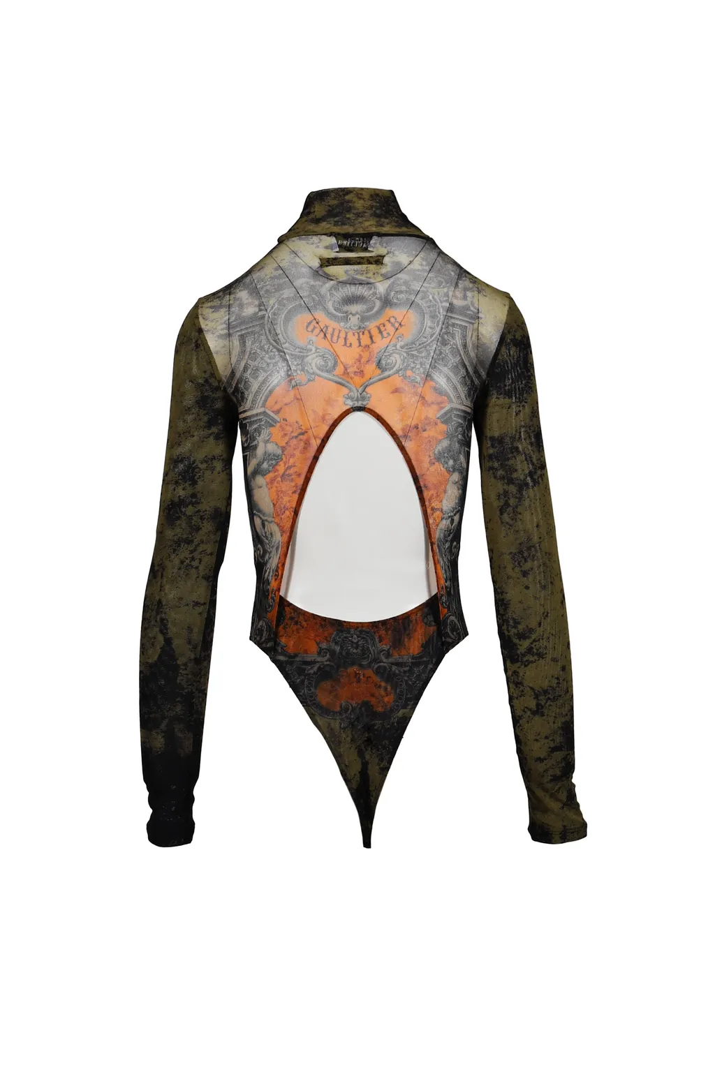 Mesh Body With Open Back Printed / Blk/Kha/Org M_Daillon
