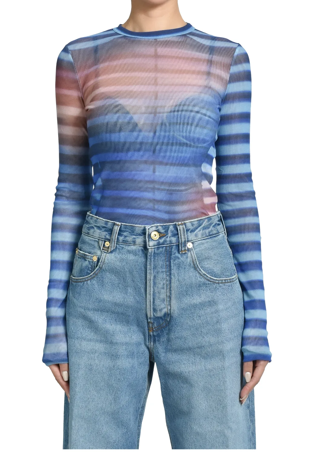 Mesh Long Sleeves Top Printed / Lightblu Blu Peach Air