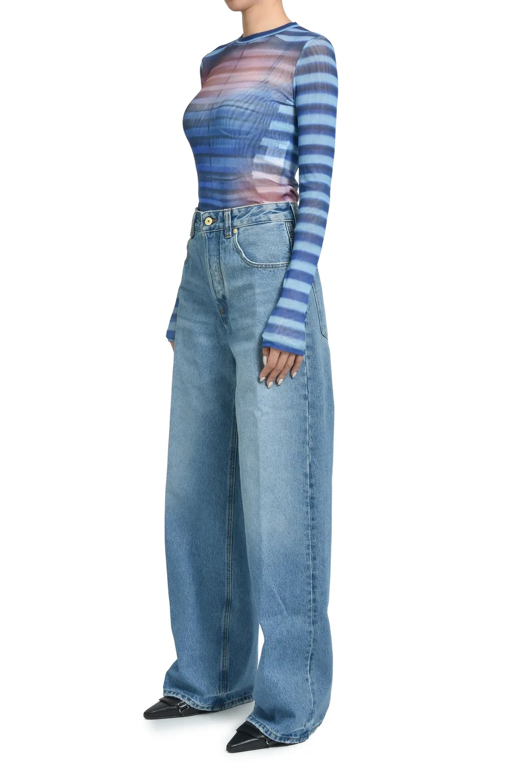Mesh Long Sleeves Top Printed / Lightblu Blu Peach Air