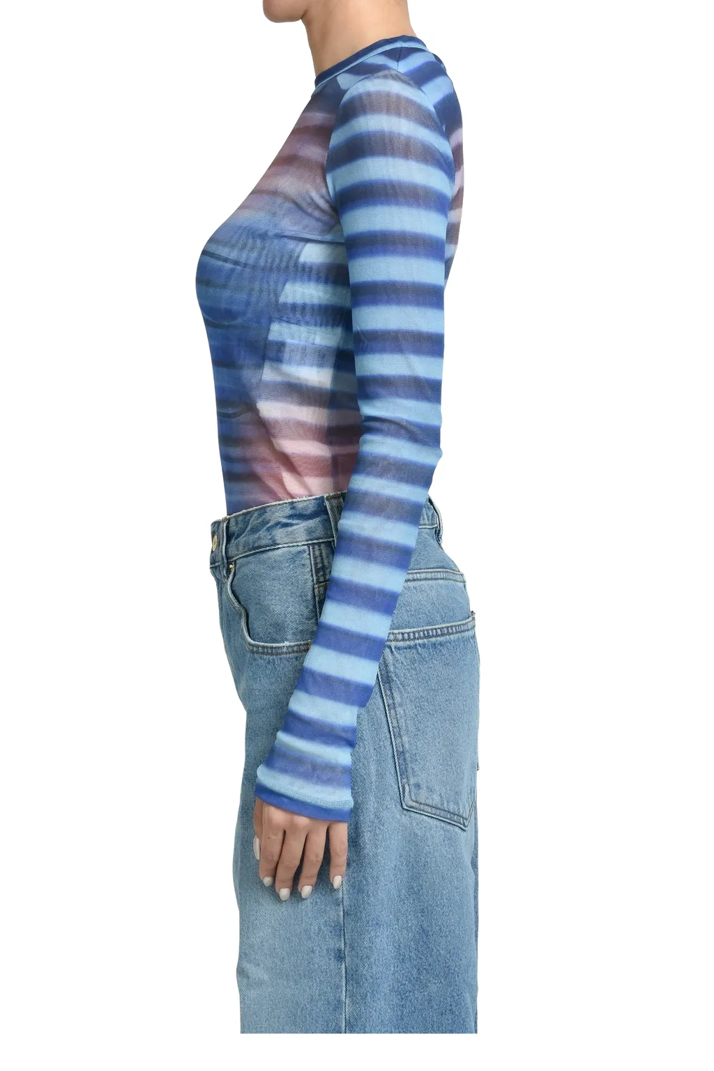 Mesh Long Sleeves Top Printed / Lightblu Blu Peach Air