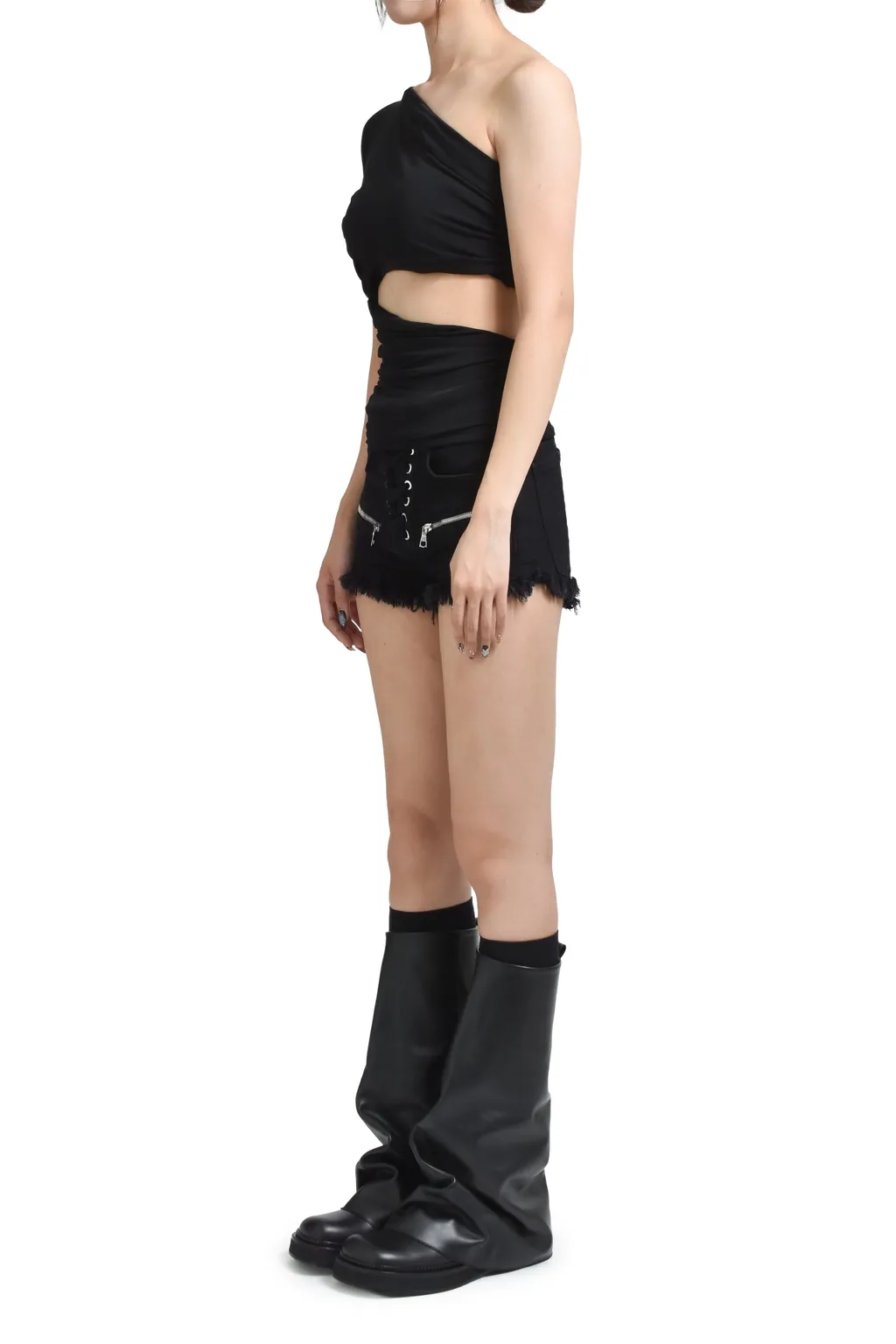 One Shoulder Wrap Tee / Black