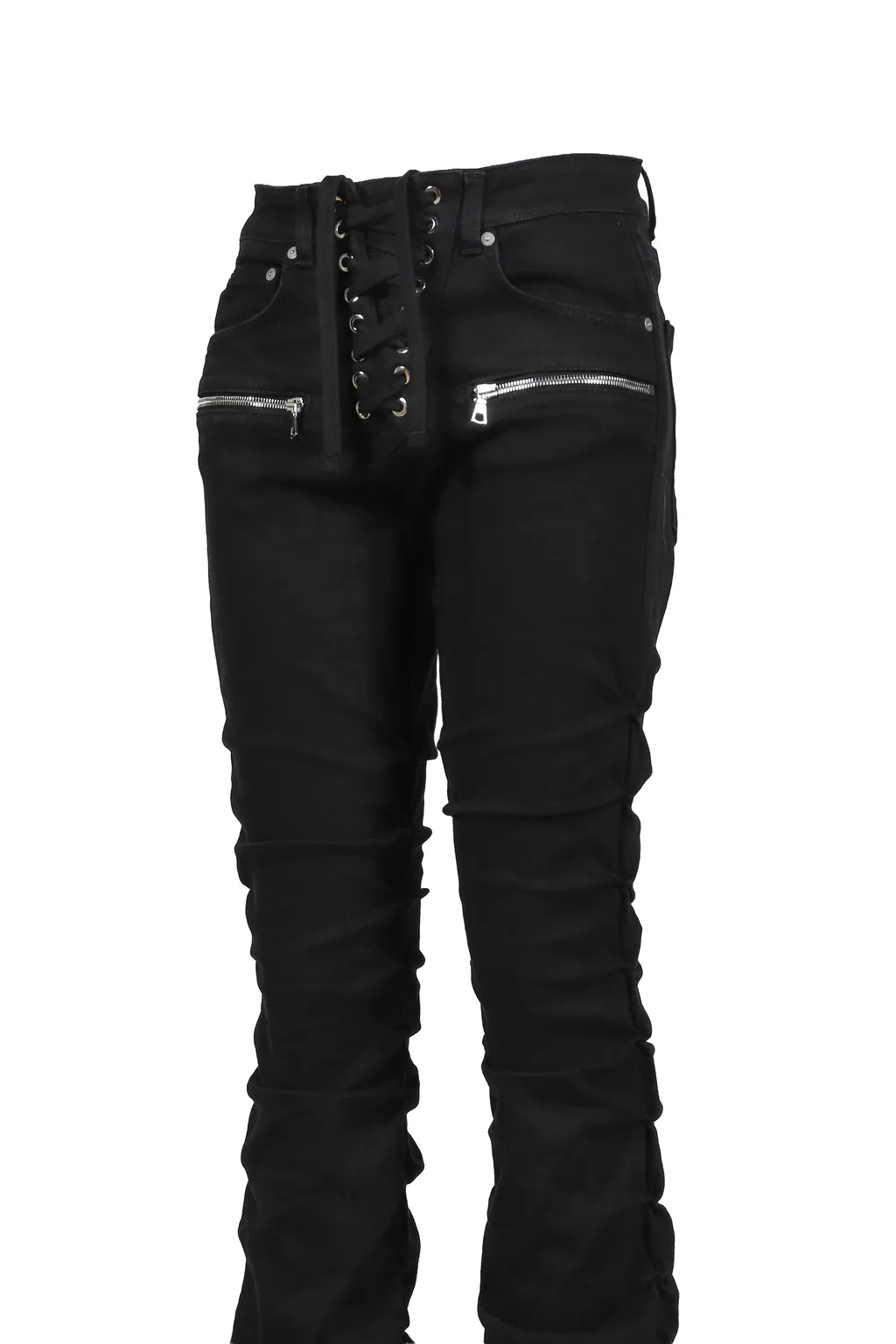 High Waist Lace Up Flare / Blk