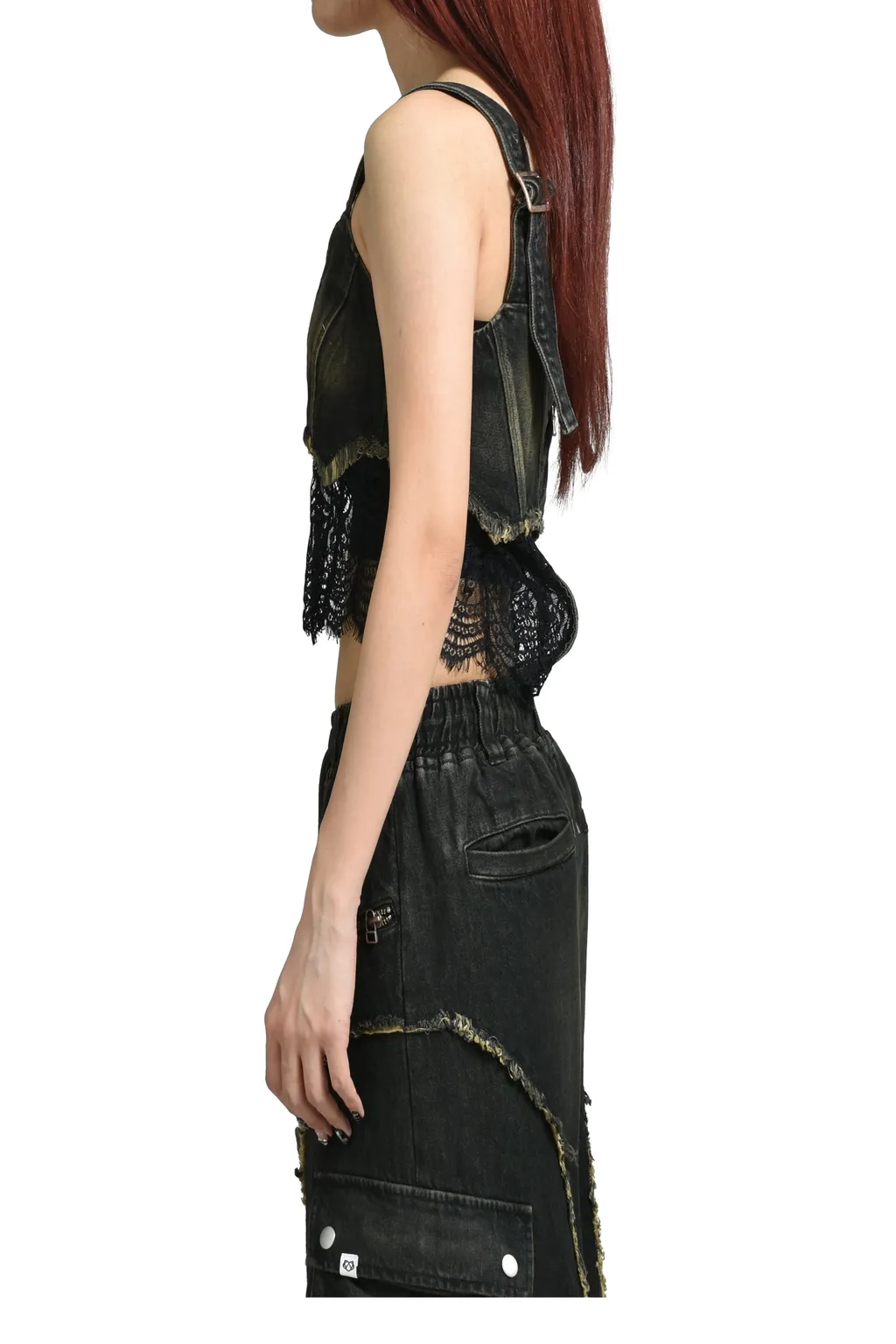 Denim Lace Combi Bustier / Blk