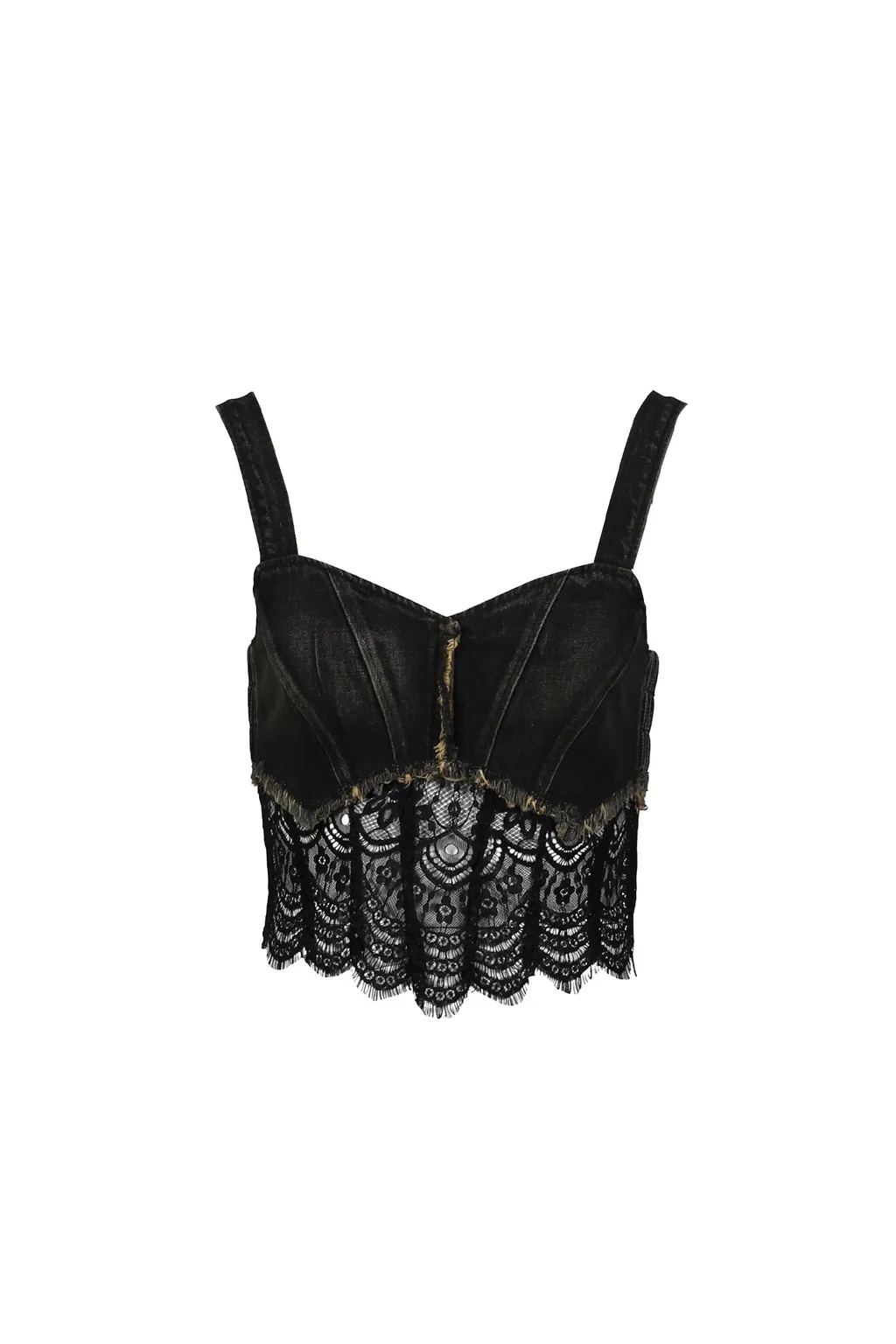 Denim Lace Combi Bustier / Blk