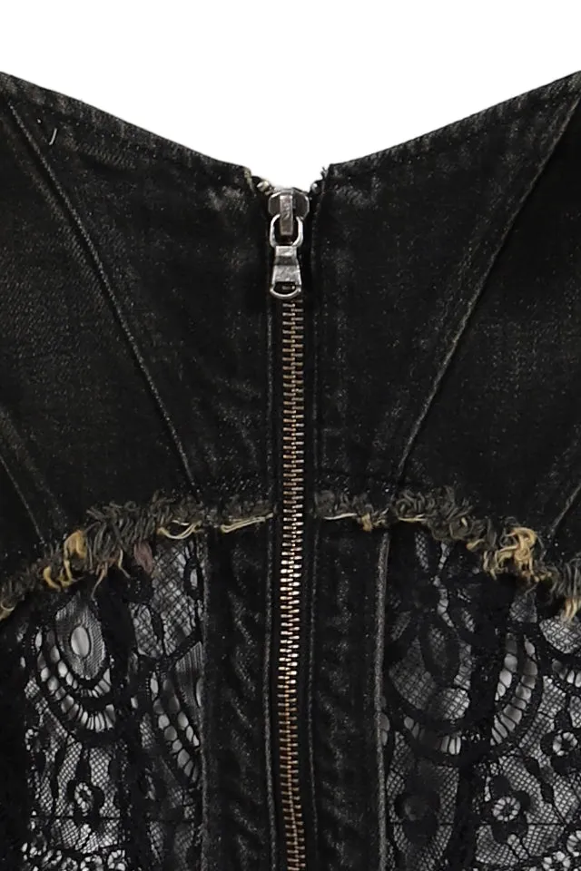 Denim Lace Combi Bustier / Blk