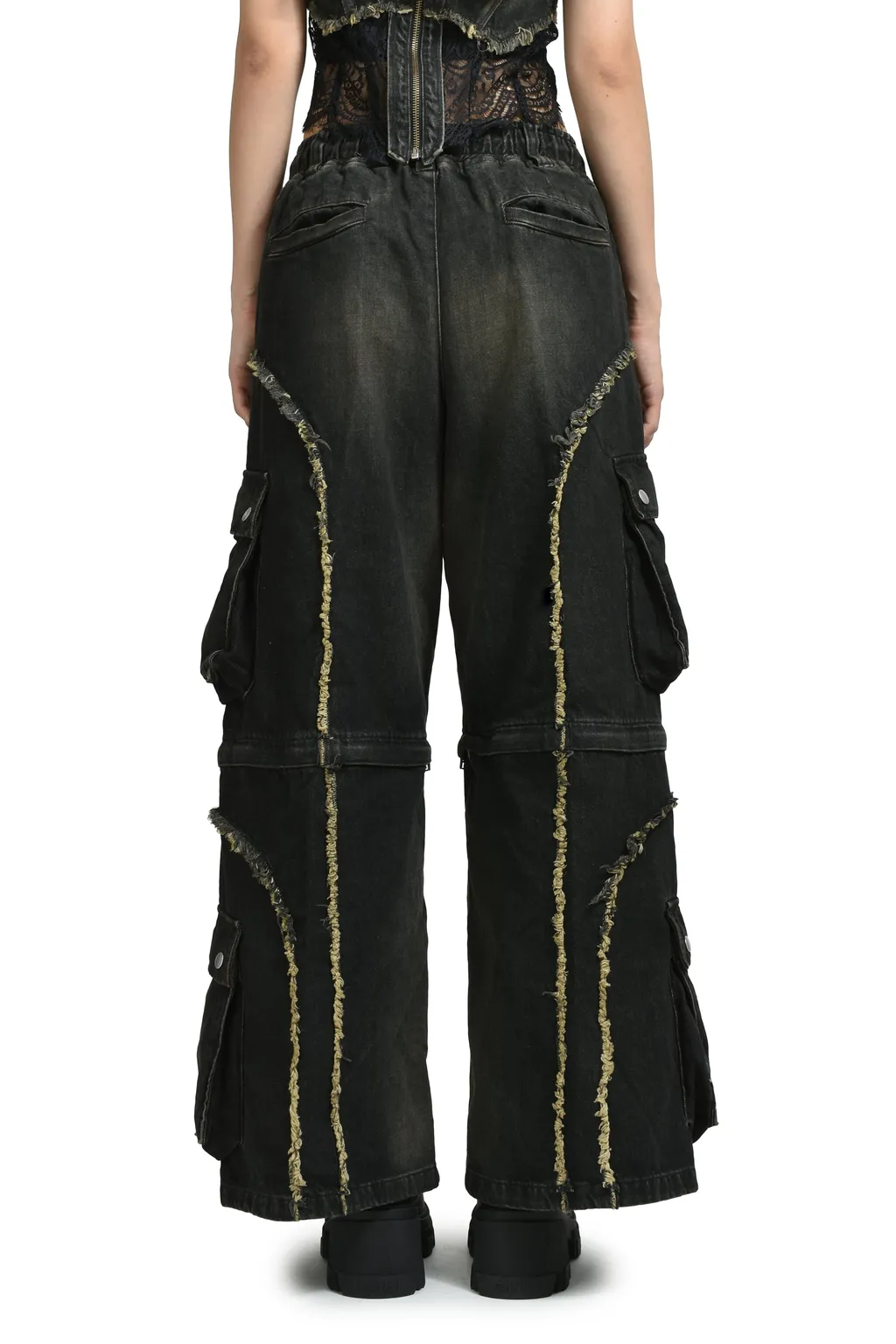 Split Denim Cargo Pants / Black