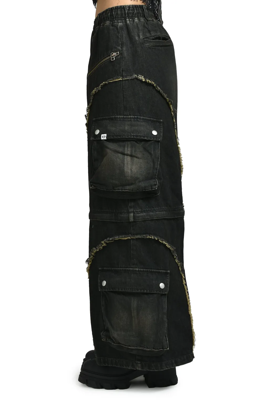 Split Denim Cargo Pants / Black