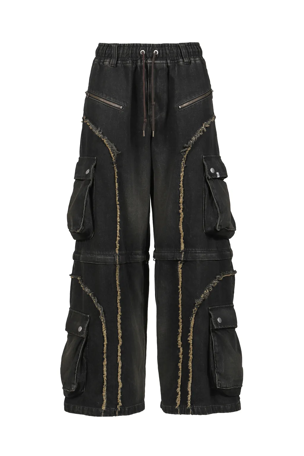 Split Denim Cargo Pants / Black