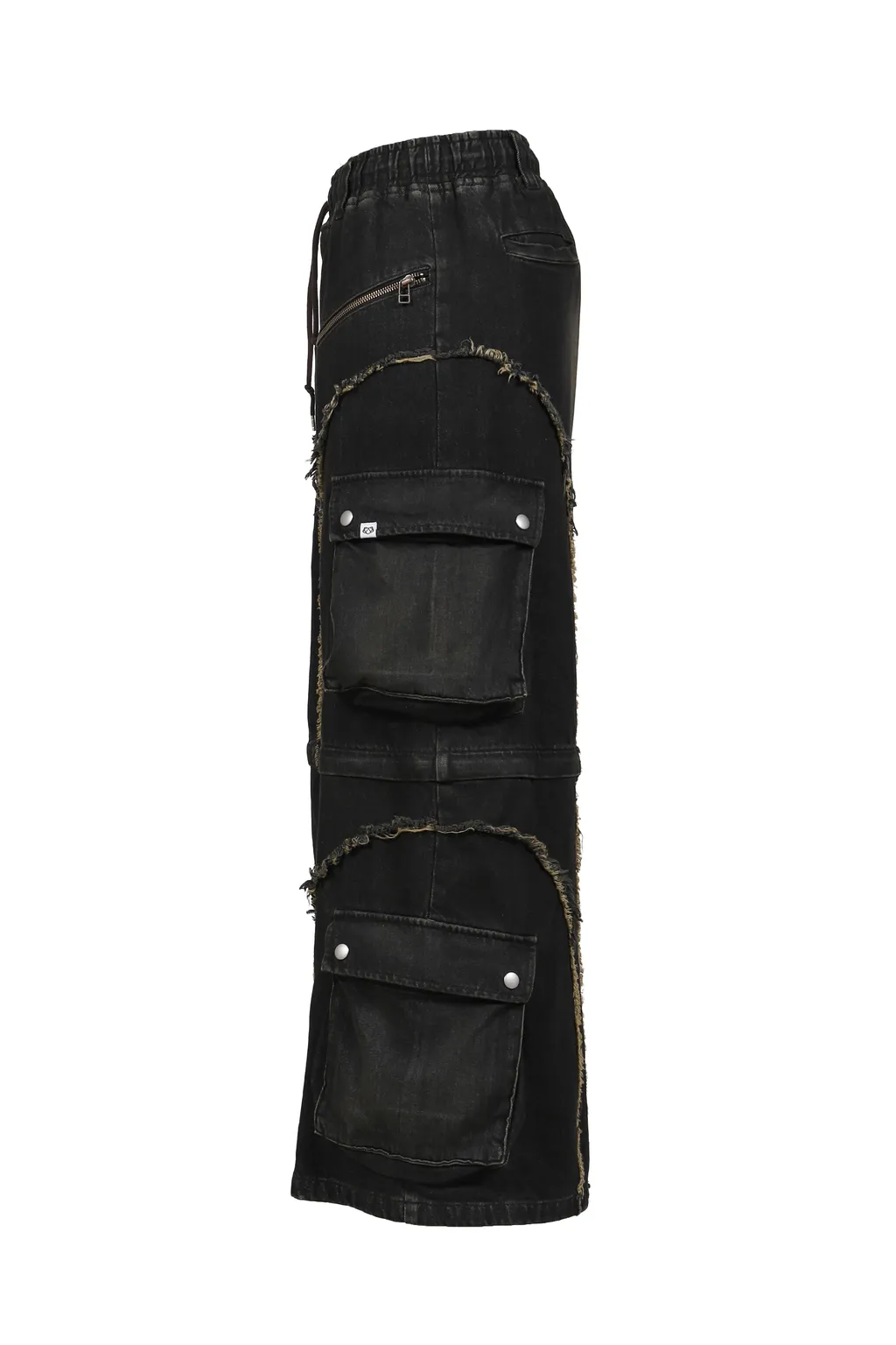 Split Denim Cargo Pants / Black
