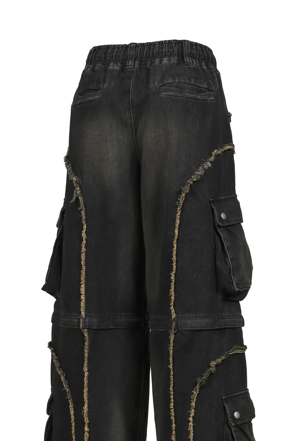 Split Denim Cargo Pants / Black