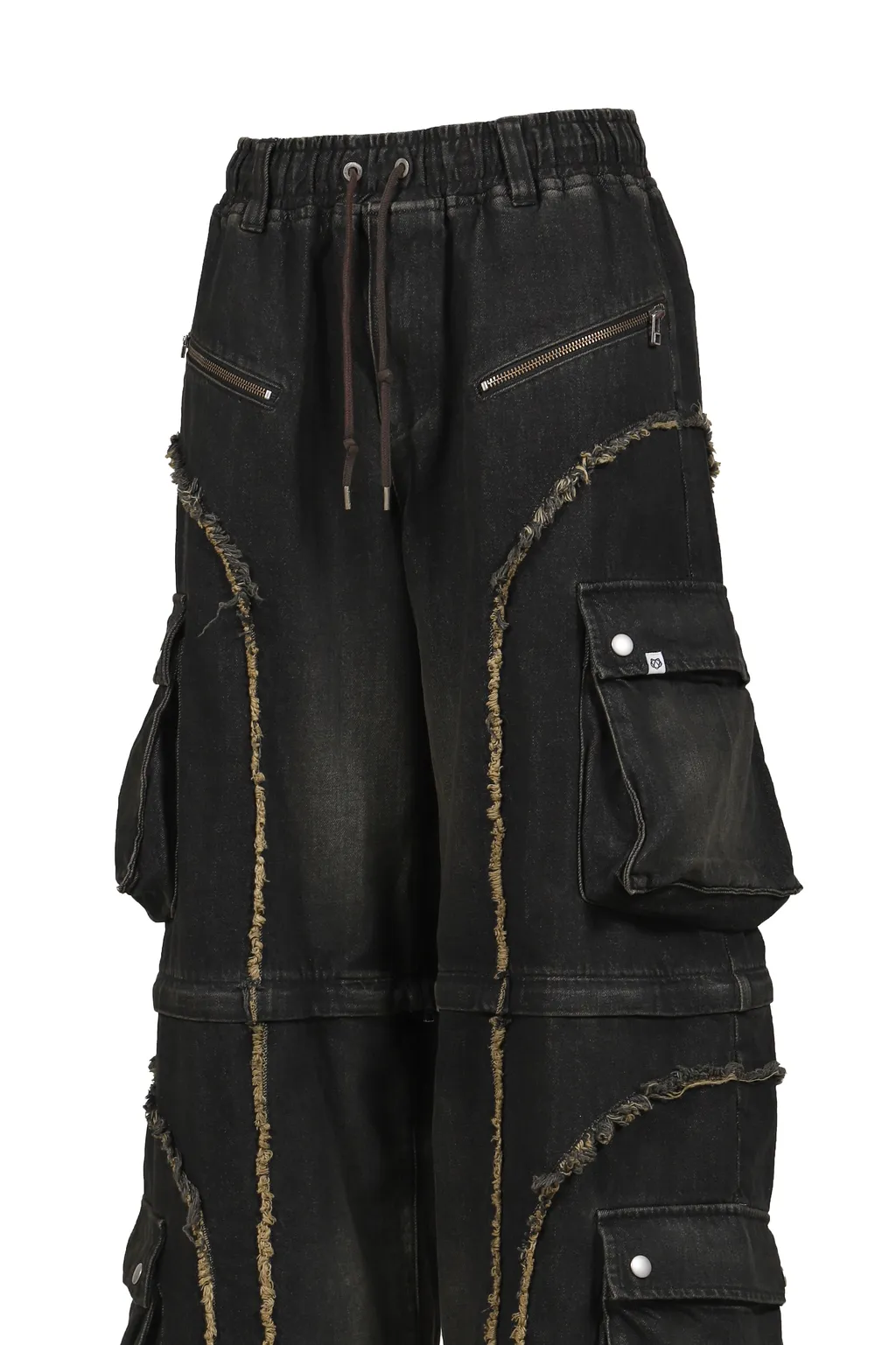 Split Denim Cargo Pants / Black