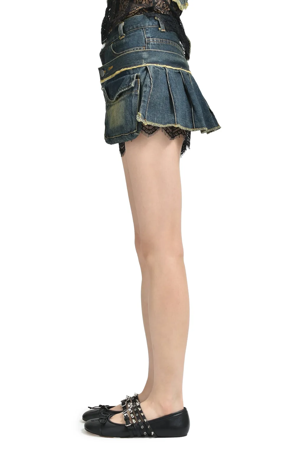 Denim Lace Combi Shortpants / Blu