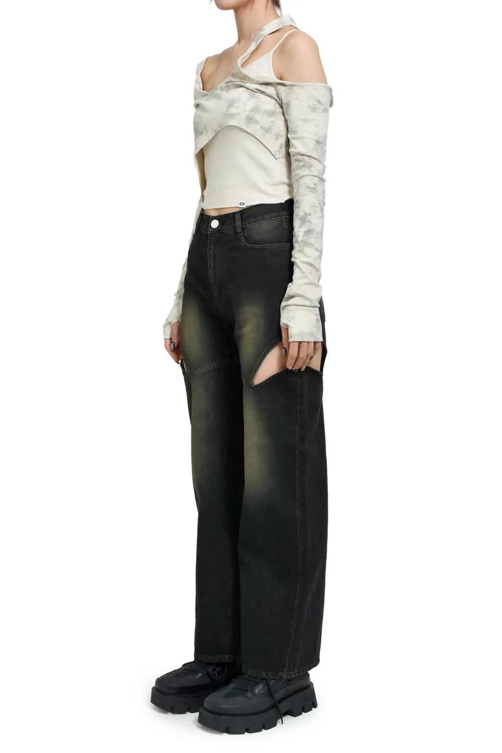 Cutoff Denim Pants / Black
