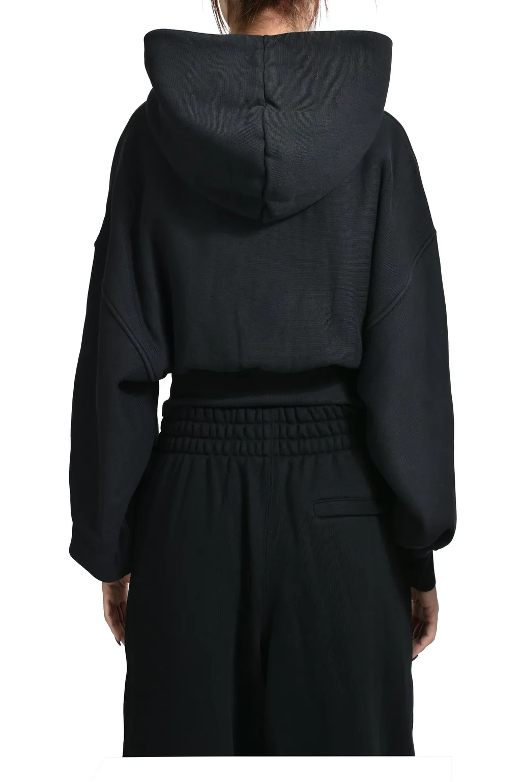 Cropped Zip Up Hoodie With Branded Seam Label / Faded Blk