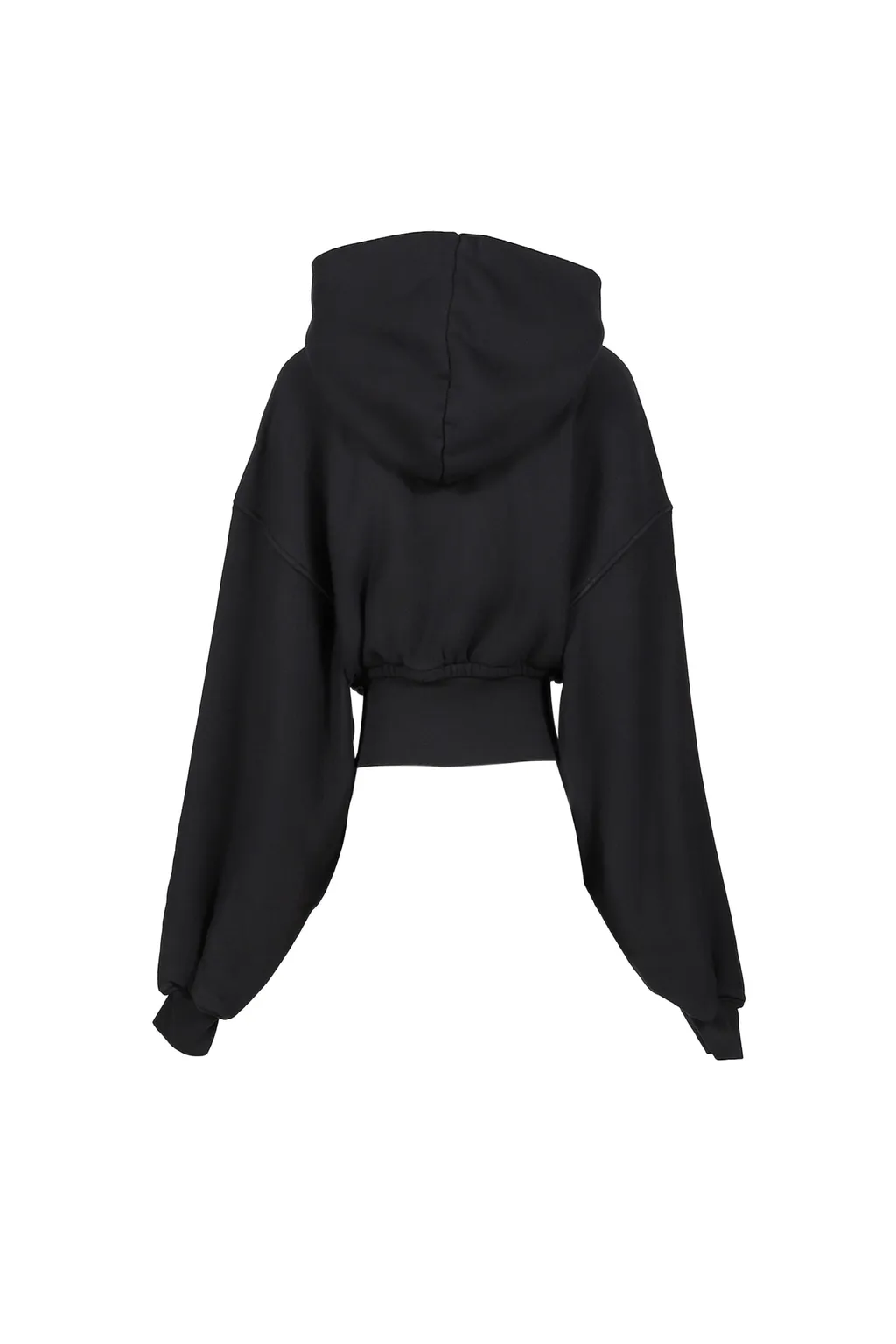 Cropped Zip Up Hoodie With Branded Seam Label / Faded Blk
