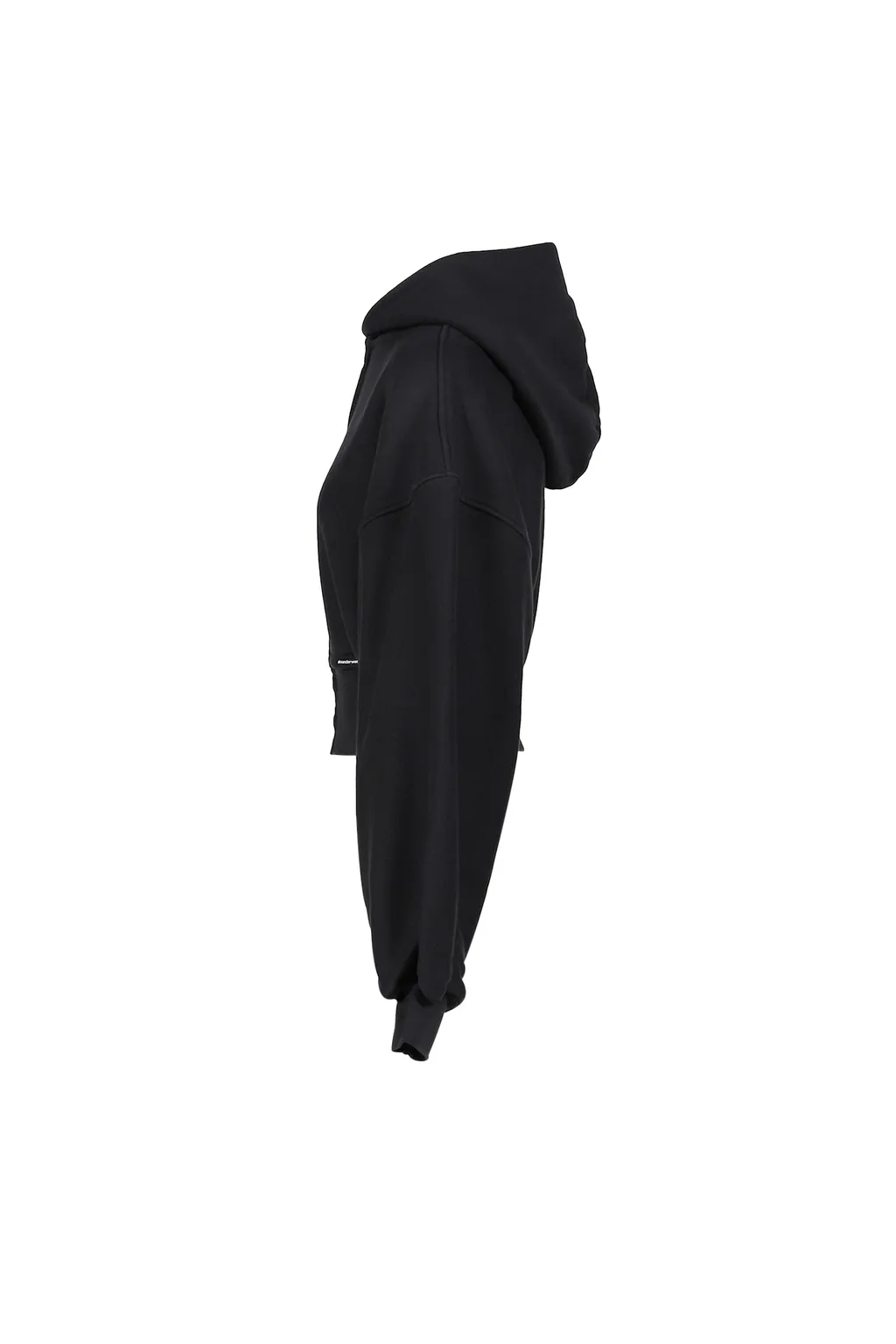 Cropped Zip Up Hoodie With Branded Seam Label / Faded Blk
