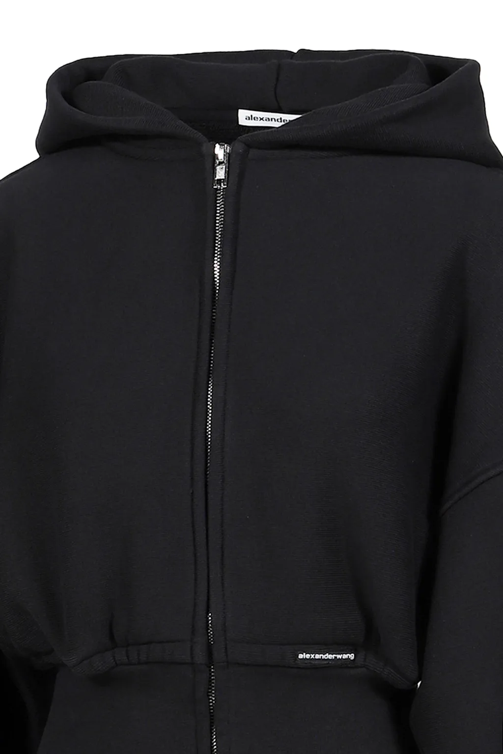 Cropped Zip Up Hoodie With Branded Seam Label / Faded Blk