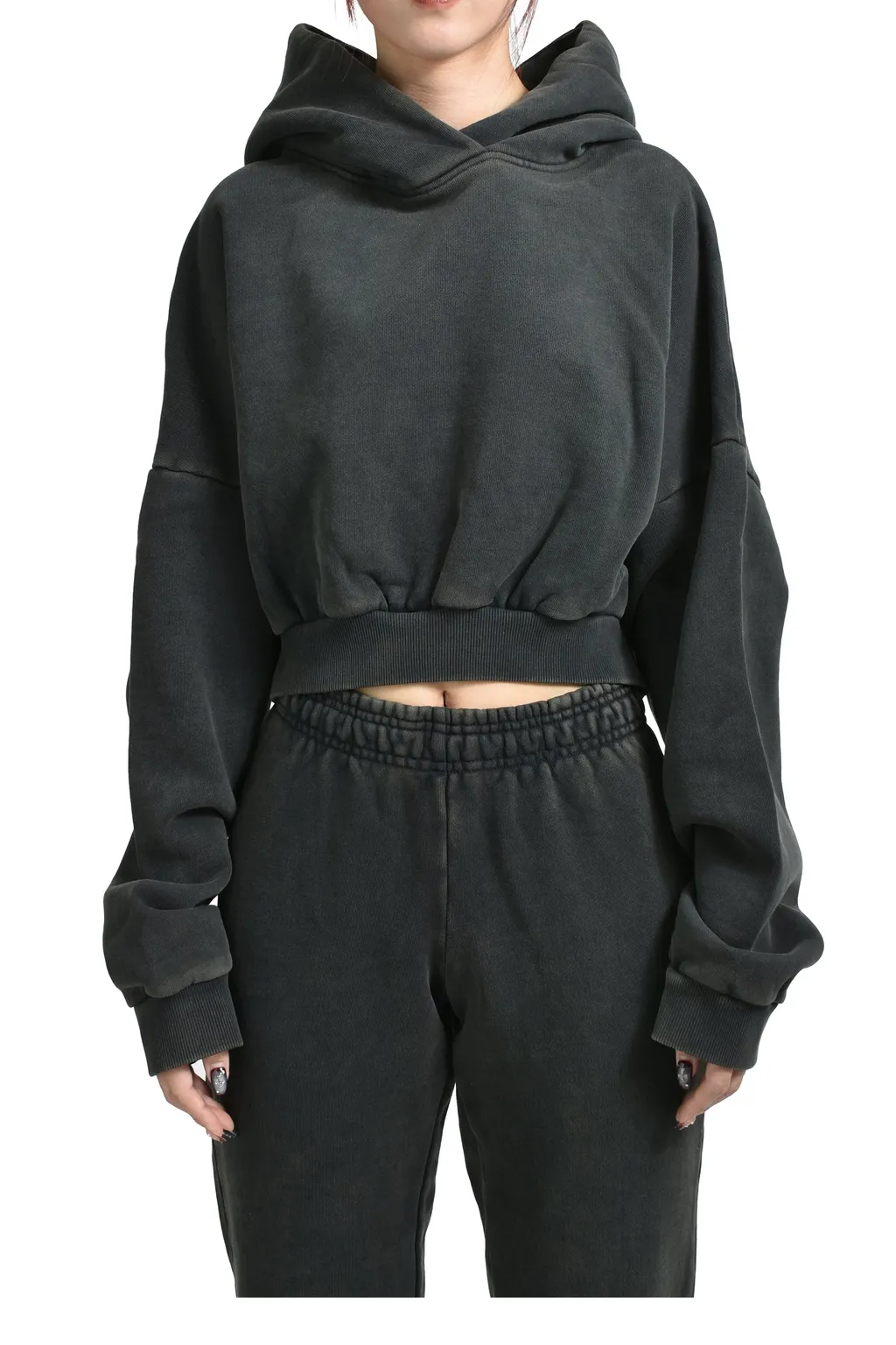 Cropped Heavy Hood / Washedblk
