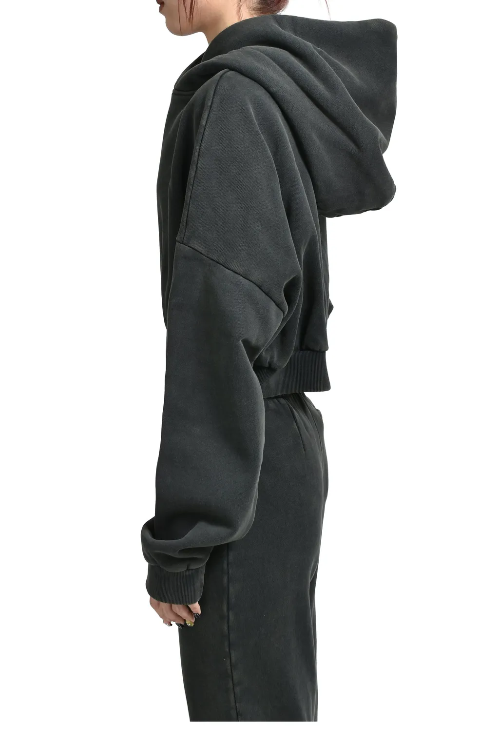 Cropped Heavy Hood / Washedblk