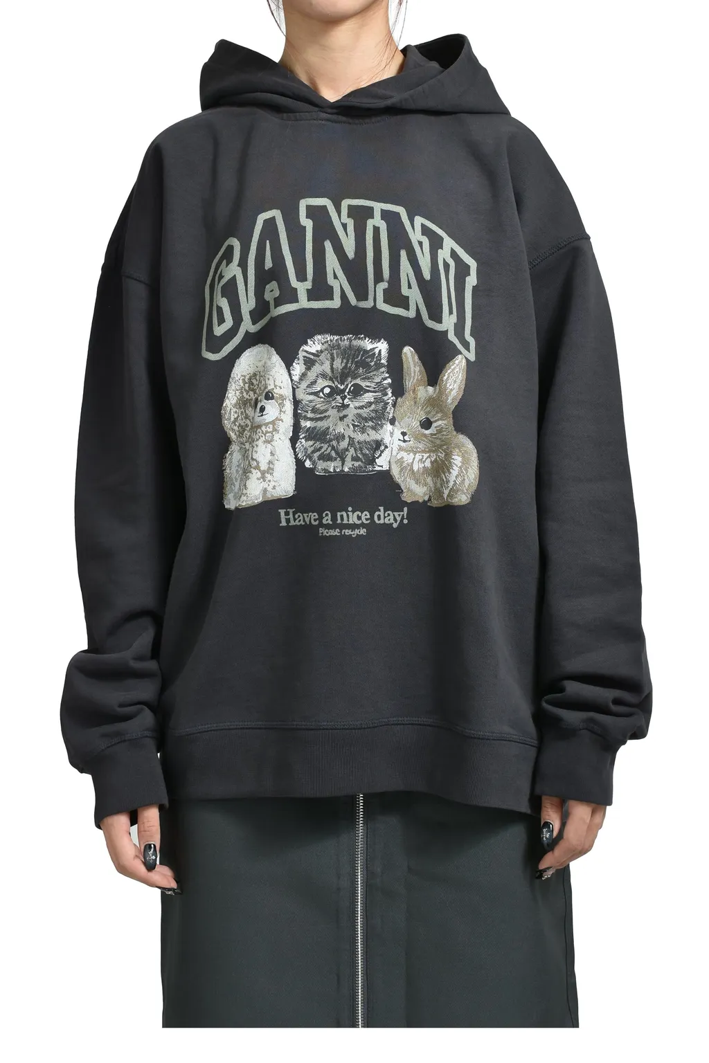 Isoli Oversize Animals Crop Hoodie / Phantom
