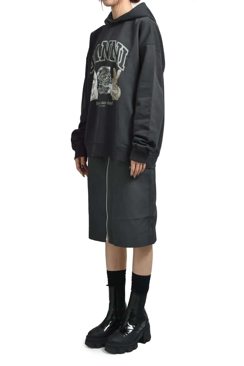 Isoli Oversize Animals Crop Hoodie / Phantom