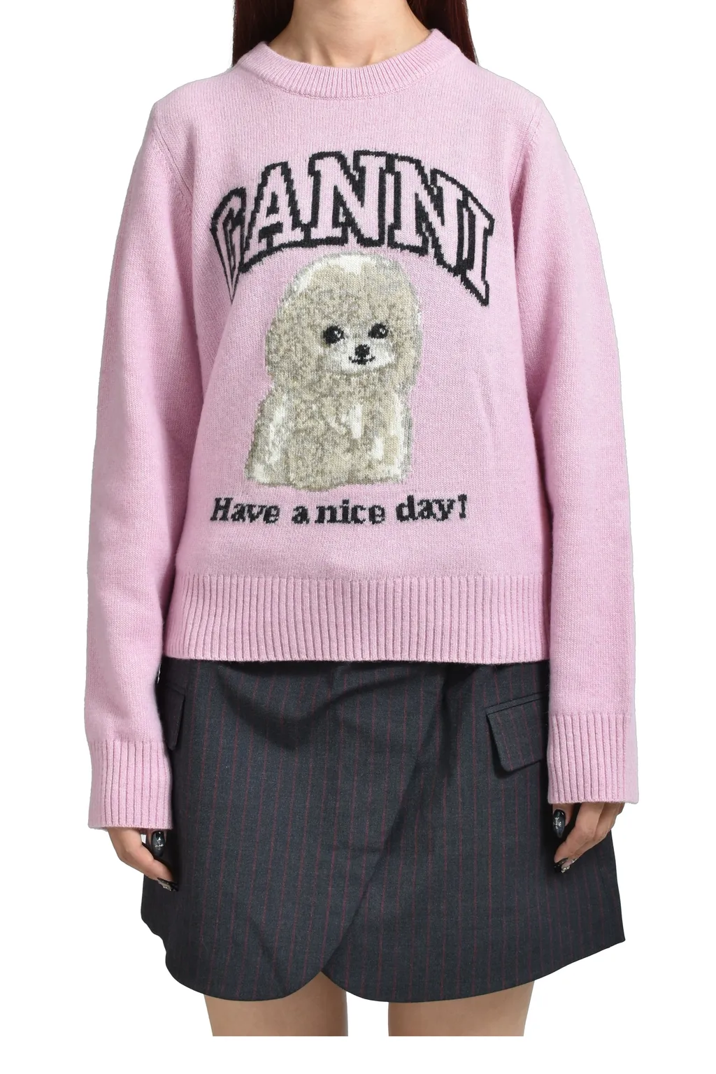 Graphic Wool Mix Poodle Crewneck / Chalk Pnk