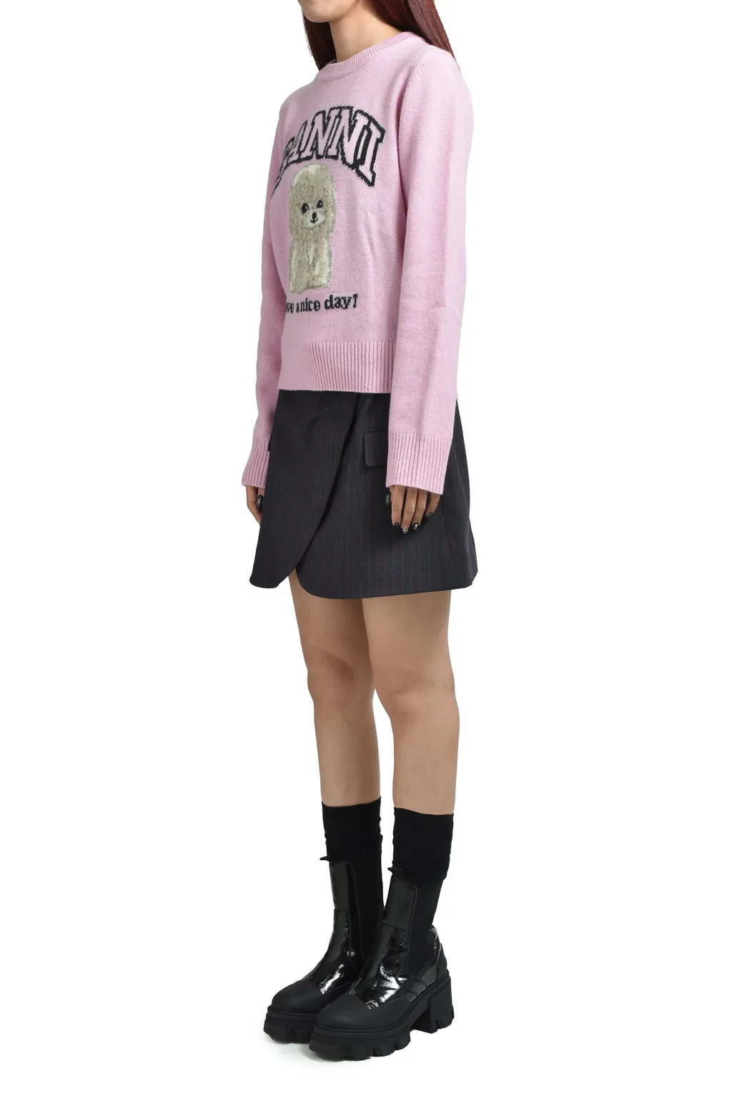 Graphic Wool Mix Poodle Crewneck / Chalk Pnk