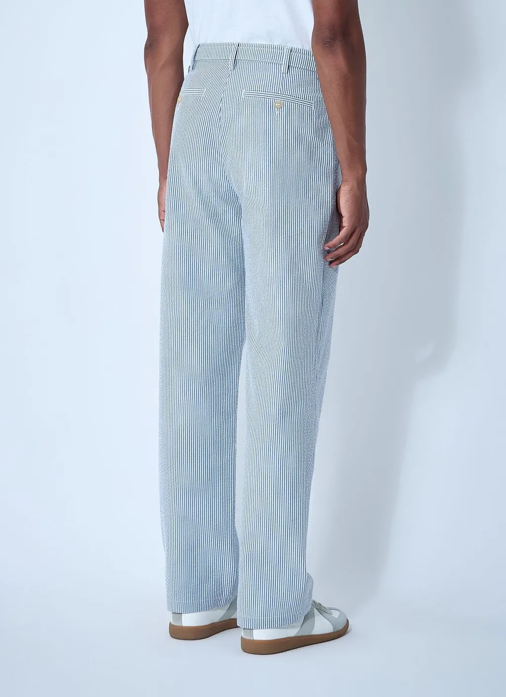 Noah Seersucker Belted Pleated Pants