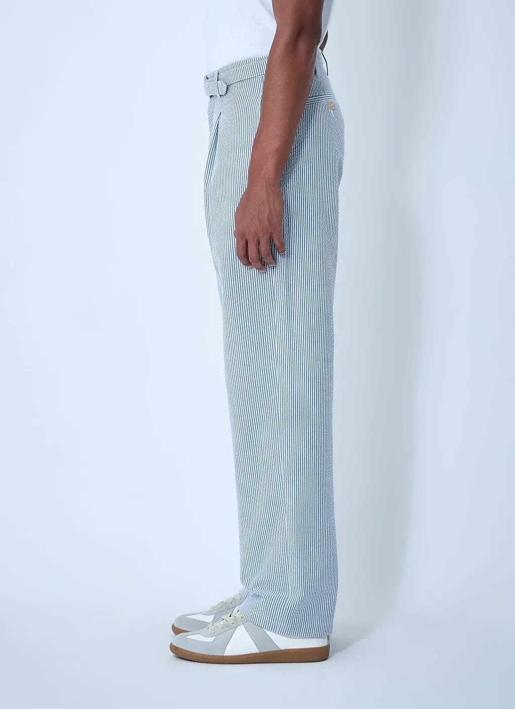 Noah Seersucker Belted Pleated Pants