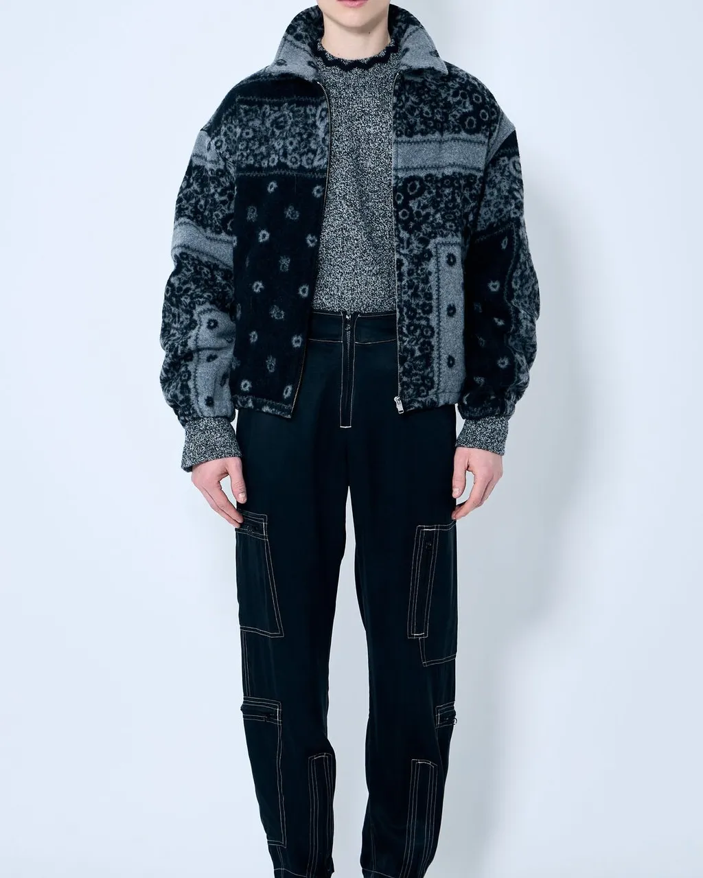 Nomarythm Textile Mock Neck Knit Sweater