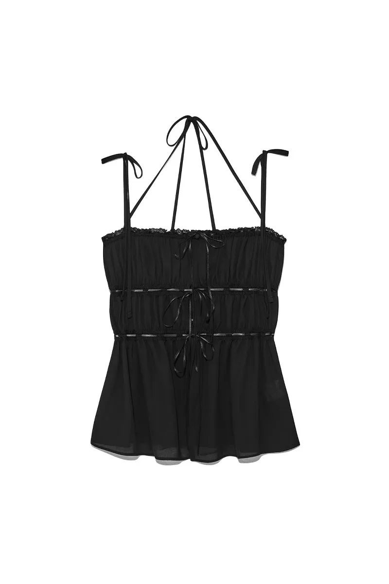 Dreamy Lace Shirring Top / Blk