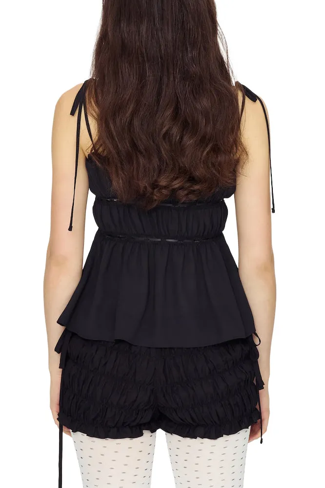 Dreamy Lace Shirring Top / Blk