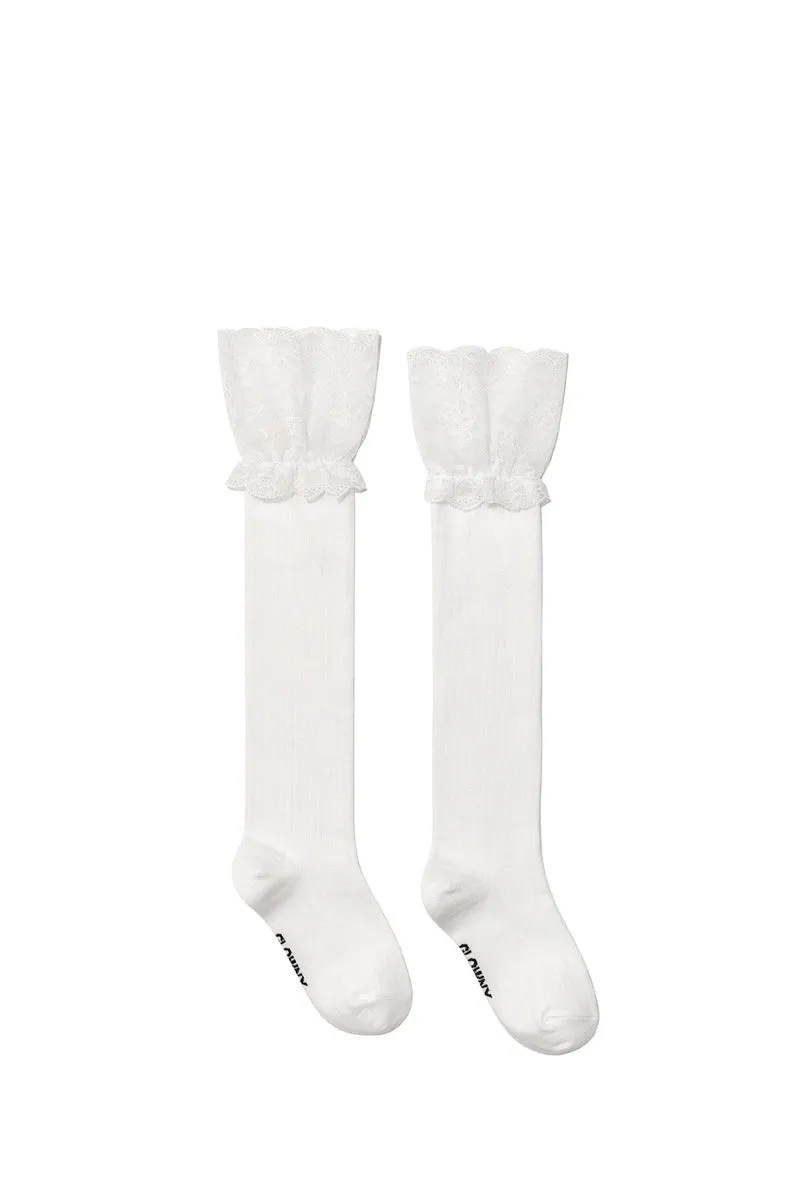 Posh Lace Knee Socks / White