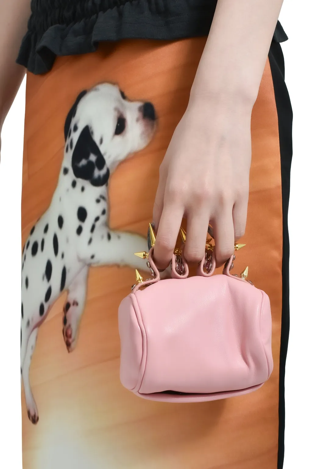 Pink Rhinestone Brass Knuckles Leather Handbag / Pnk