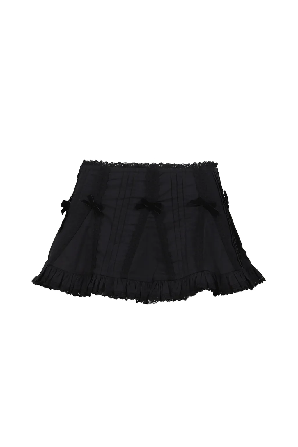 Black Lace Trim Pleated Cotton Mini Skirt / Blk