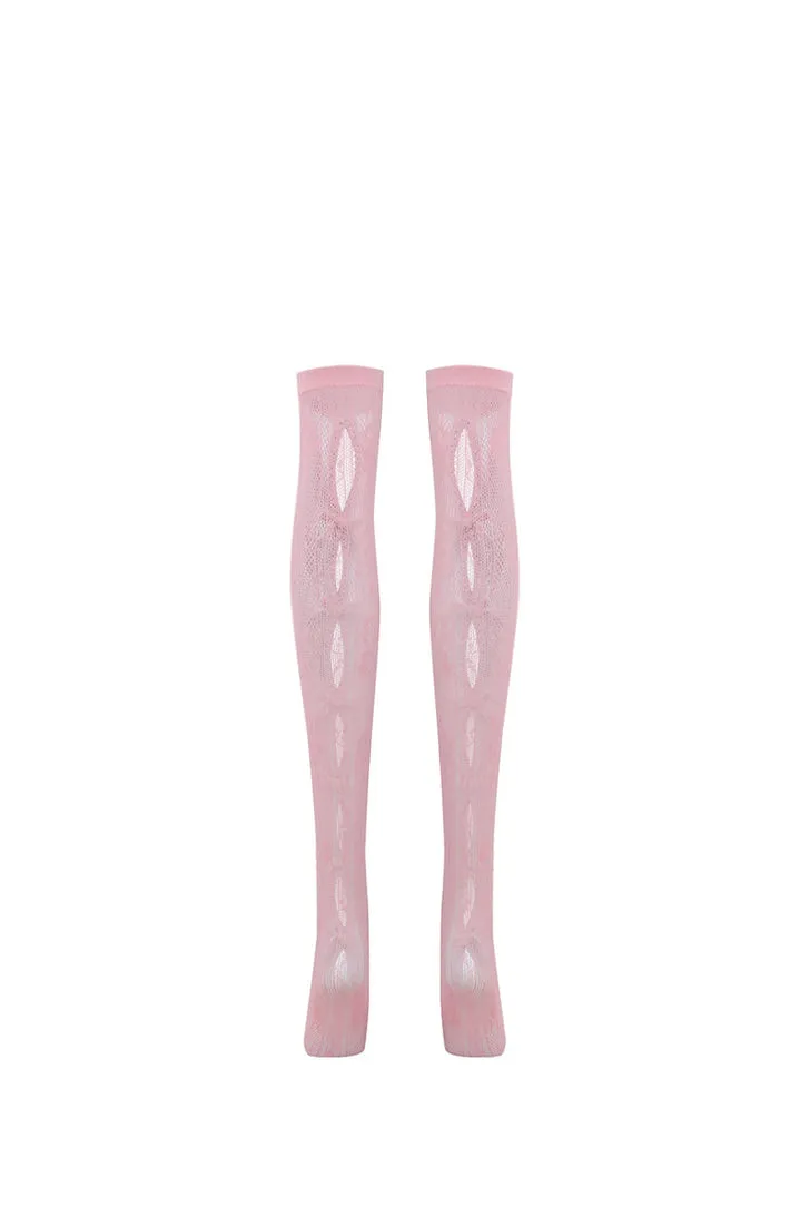 Pink Bownot Black Lace Mid-Calf Socks / Pnk