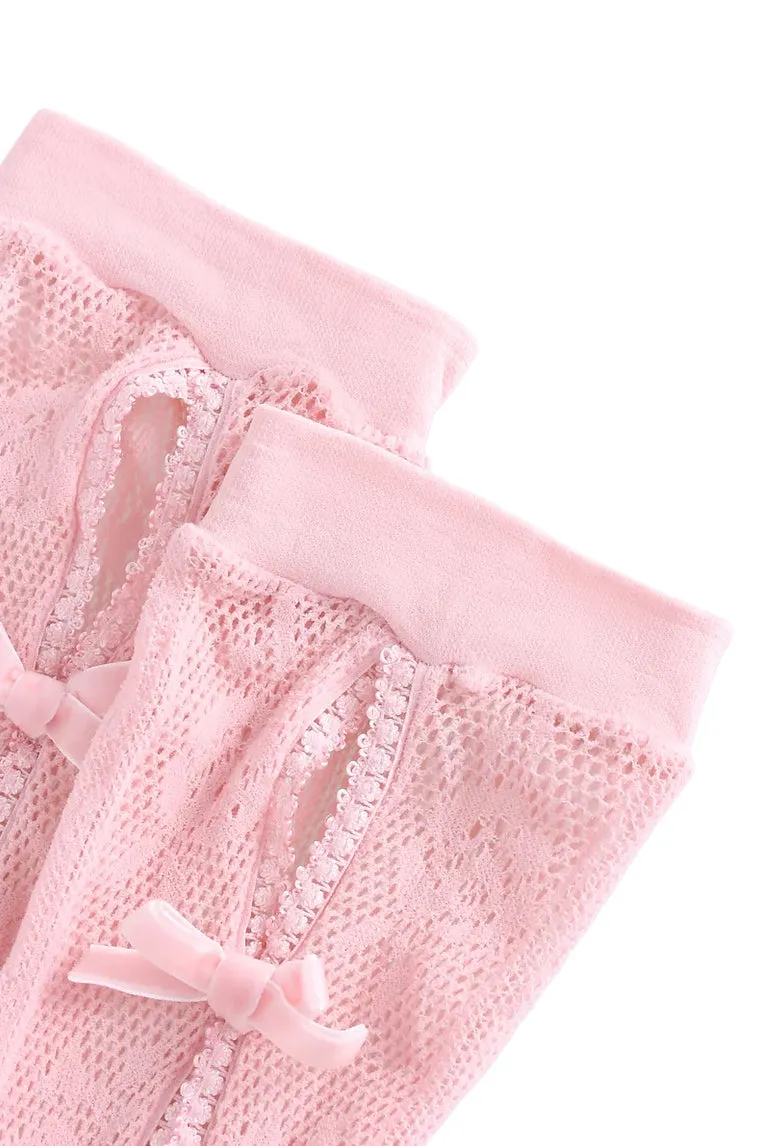 Pink Bownot Black Lace Mid-Calf Socks / Pnk