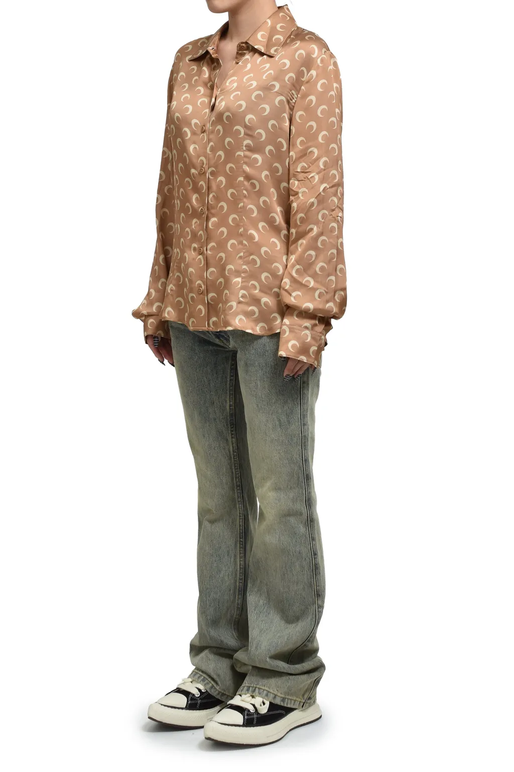 Moon Satin Shirt Blouse / D Camel