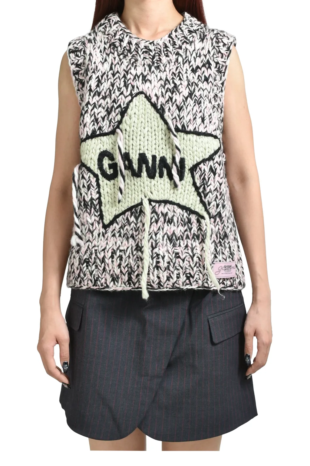 Graphic Wool Handknit Vest / Pnk