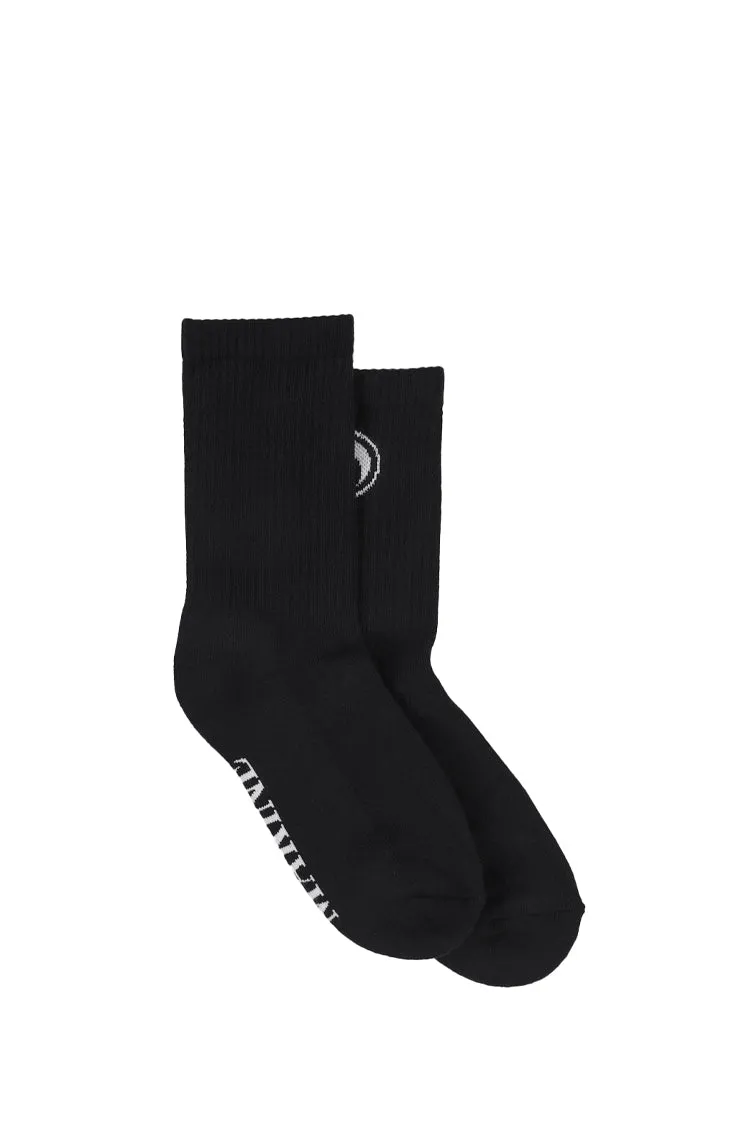 Moon Logo Ribbed Knit Crew Socks / Blk