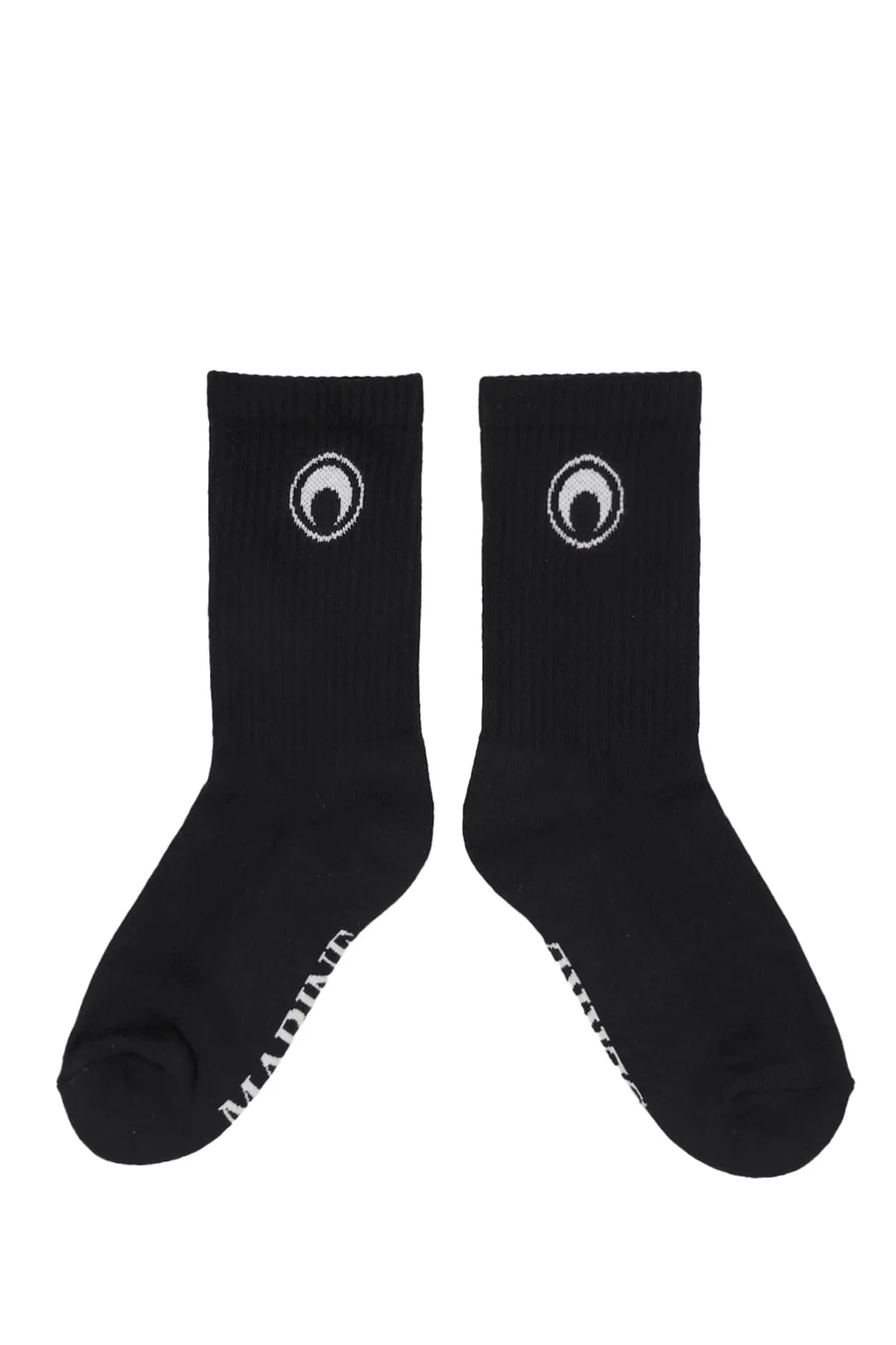 Moon Logo Ribbed Knit Crew Socks / Blk