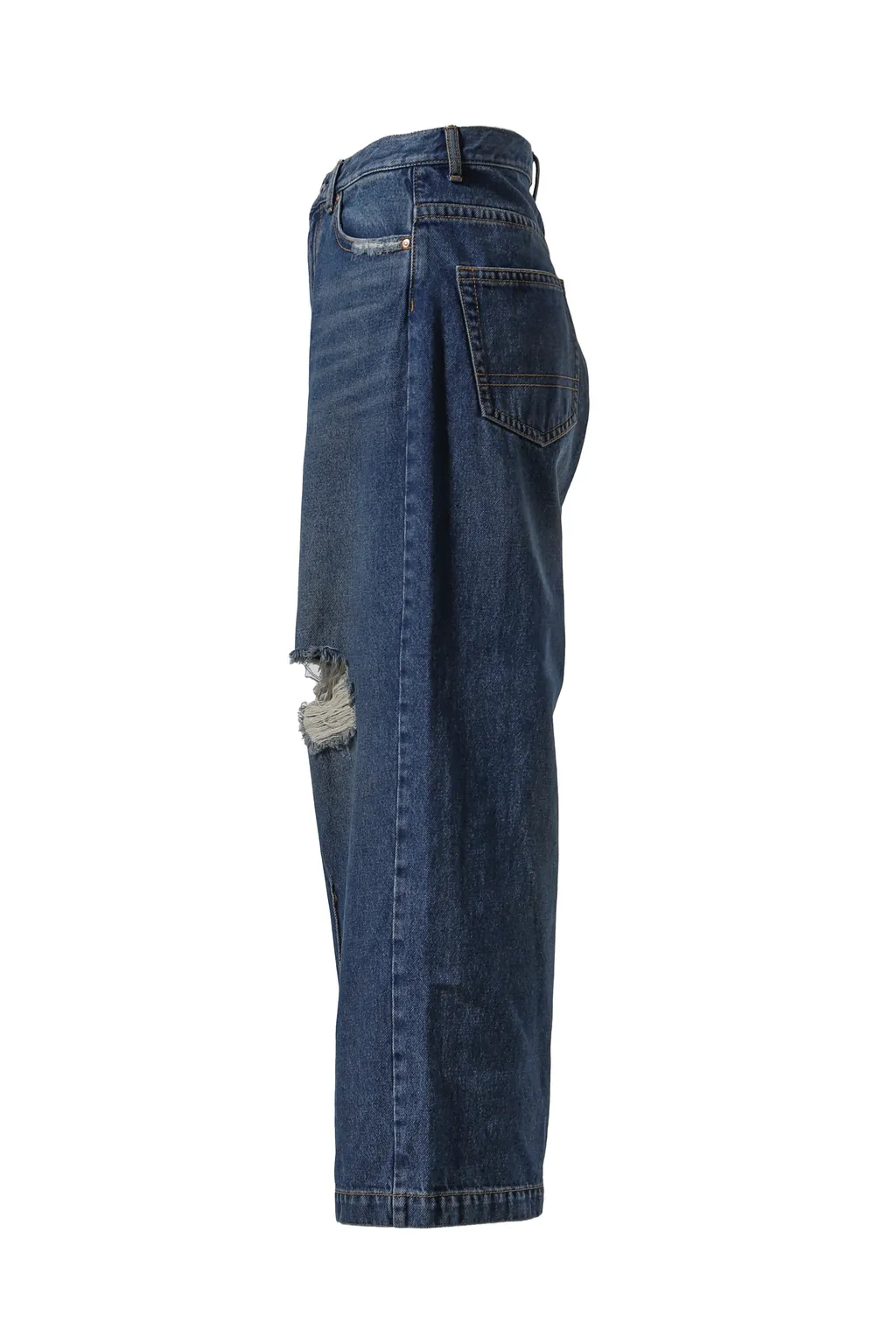 90'loose Straight Pants - Damaged Denim / Indigo