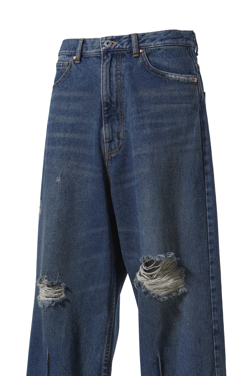 90'loose Straight Pants - Damaged Denim / Indigo