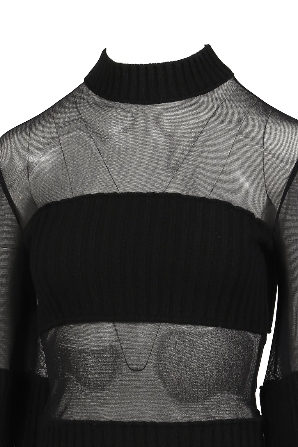 Lambswool Ribbed Long Sleeves Sweater With Mesh Cut Out Details / Blk
