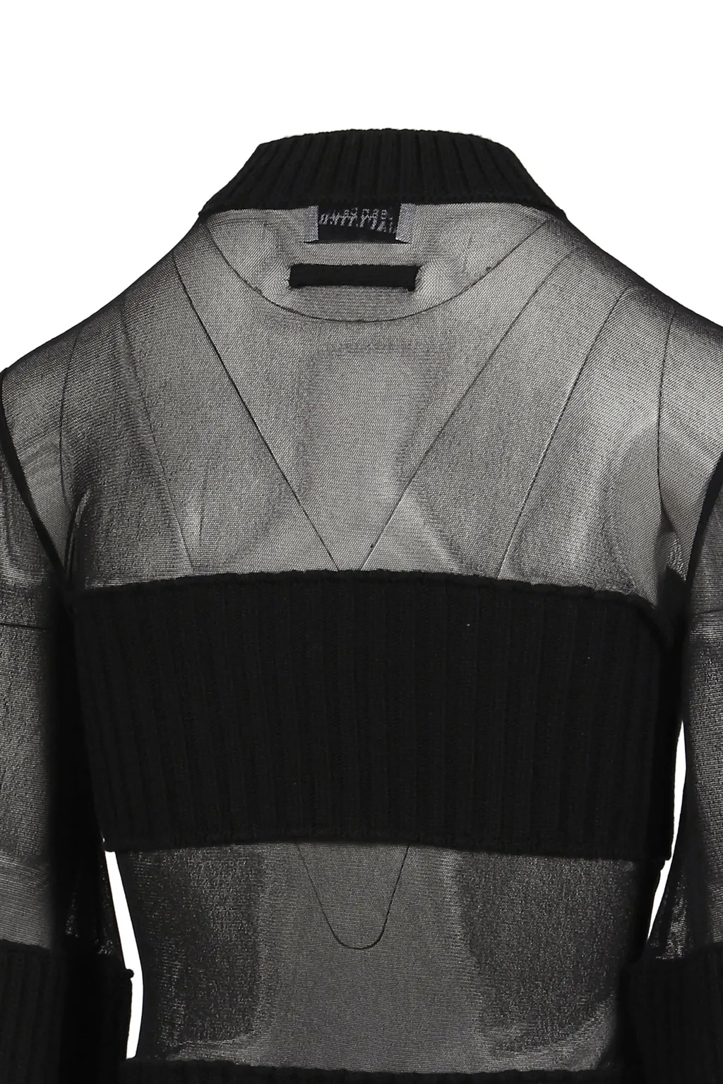 Lambswool Ribbed Long Sleeves Sweater With Mesh Cut Out Details / Blk