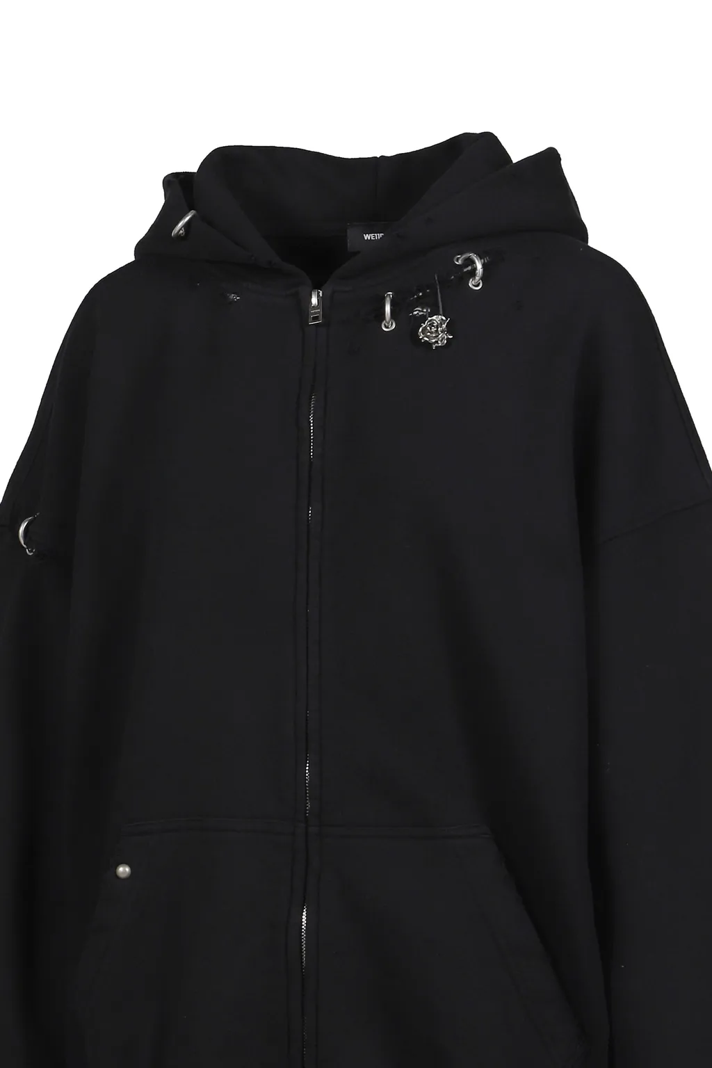 Piercing Detail Zip-Up Hoodie / Blk