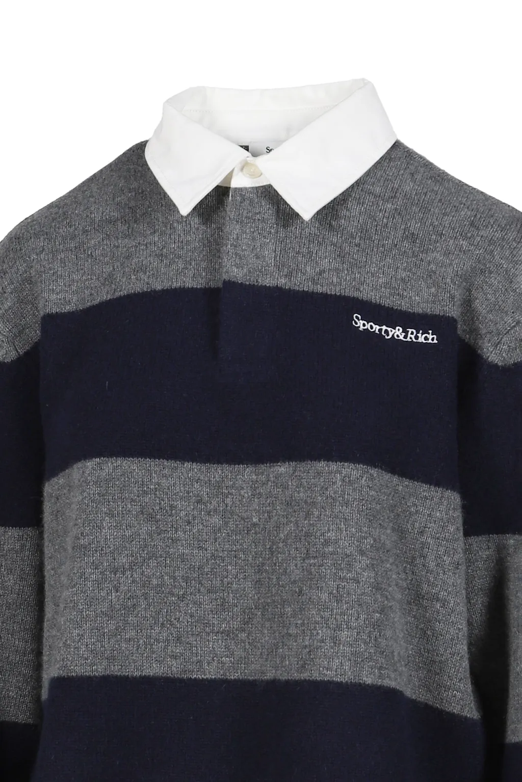 Serif Logo Cashmere Rugby Polo / Heather Gry/Dark Nvy