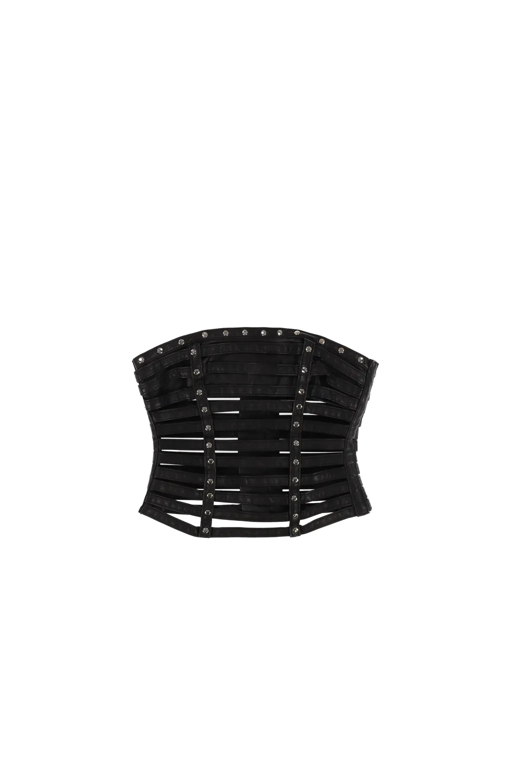 Faux Pu Slashed Corset Top / Blk Denim